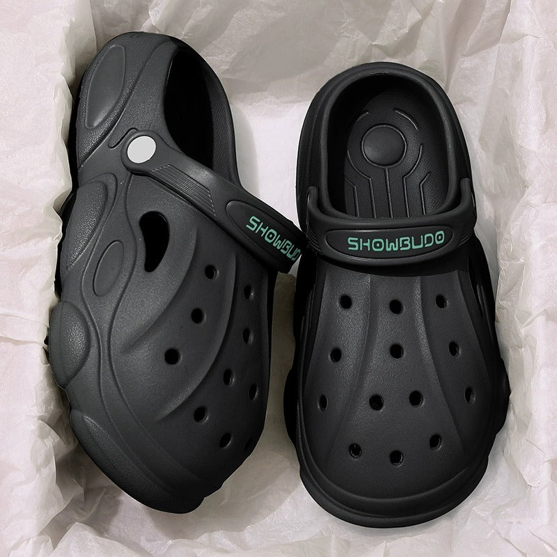 Crocs men's summernew arrival outdoor beach thick solenon-slip sandals toe-cap half slippers men2025outwear