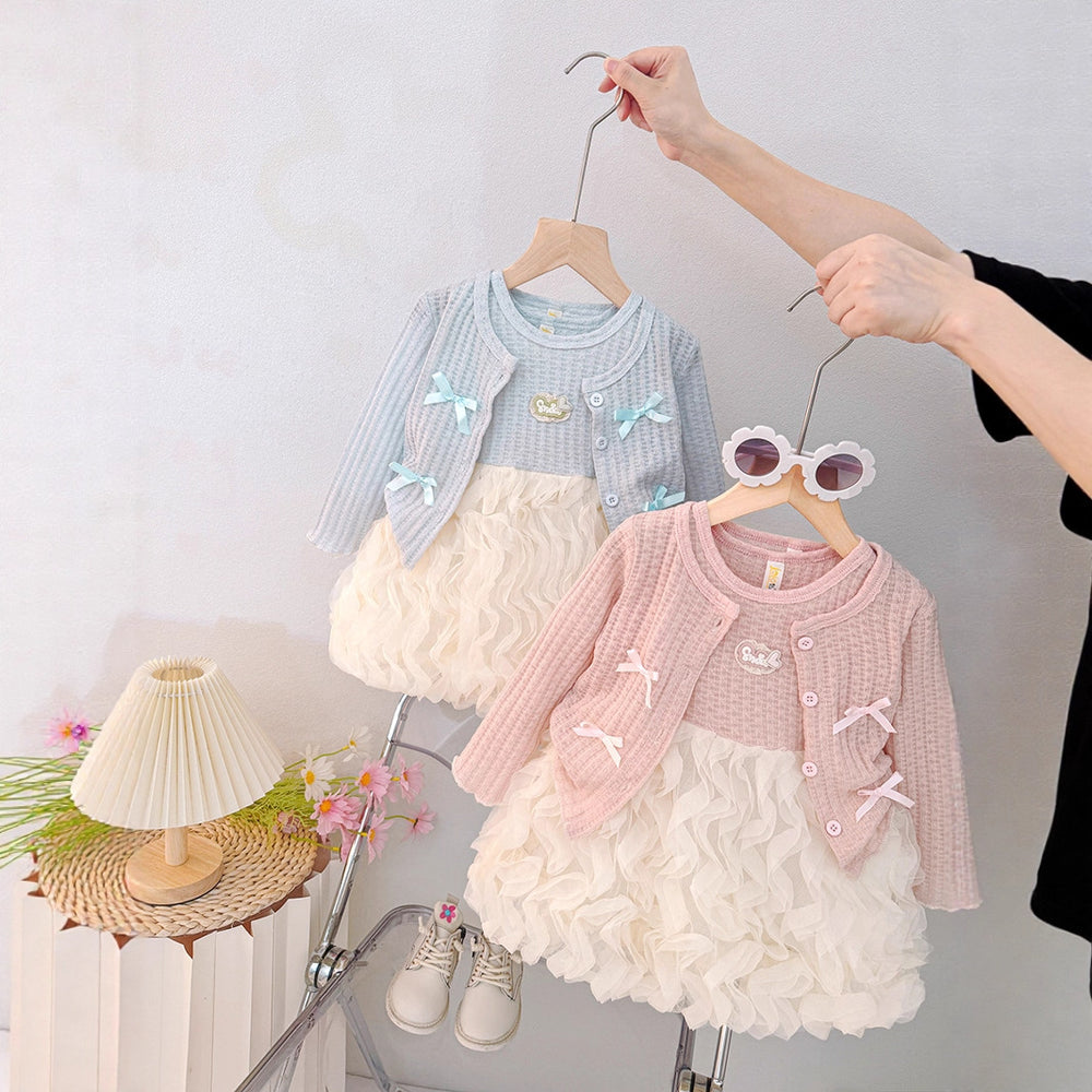 Girls' dress  spring new arrival set - kids' cardigan & sleeveless tulip rose princess dress
