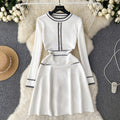 Luxury french-style knitted dress for women - autumn/winter long sleeve, cinched waist, unique design, elegant socialite style
