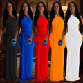 C6940 cross-border   fashion women's independent station one shoulder evening dress silmdress