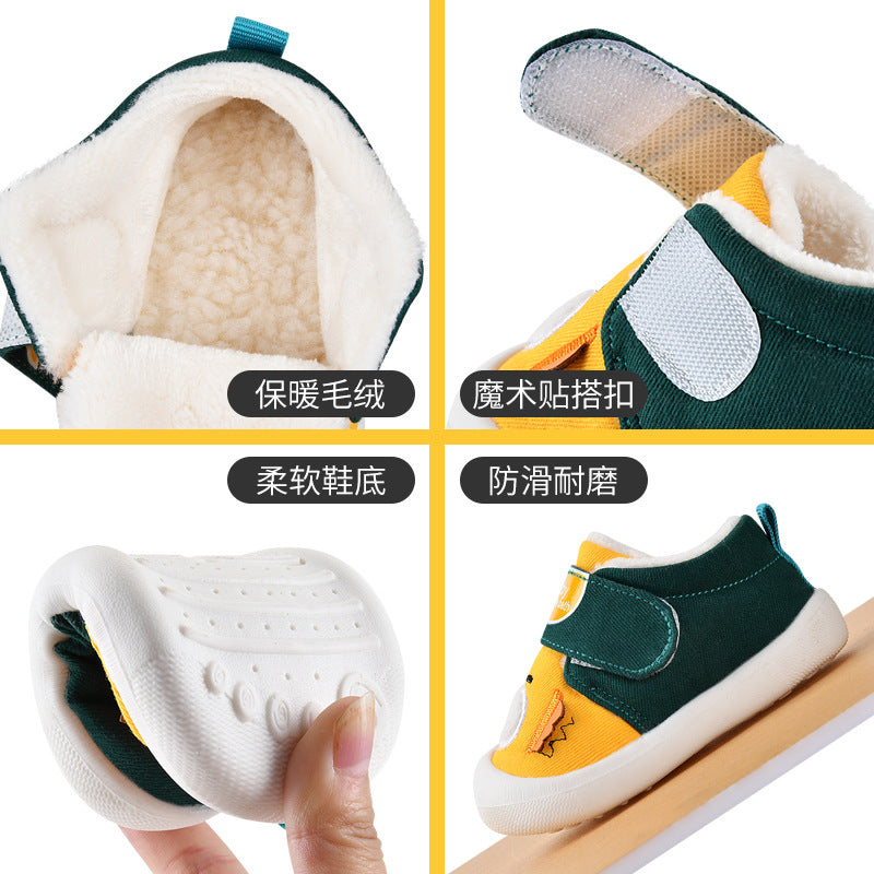 Baby walking shoes for girls, autumn/winter infant shoes, toddler shoes (0-1-2 years), soft sole fleece-lined cotton shoes, baby boy shoes
