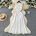 French chic high-end beaded sleeveless dress - women's slimming a-line knit maxi dress with round neck