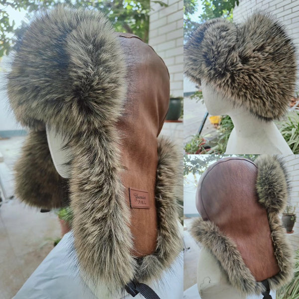 Plush Lei Feng hat Men's Northeast outdoor ear protection hat Plush thickened cold hat Ice and Snow Festival winter warm hat