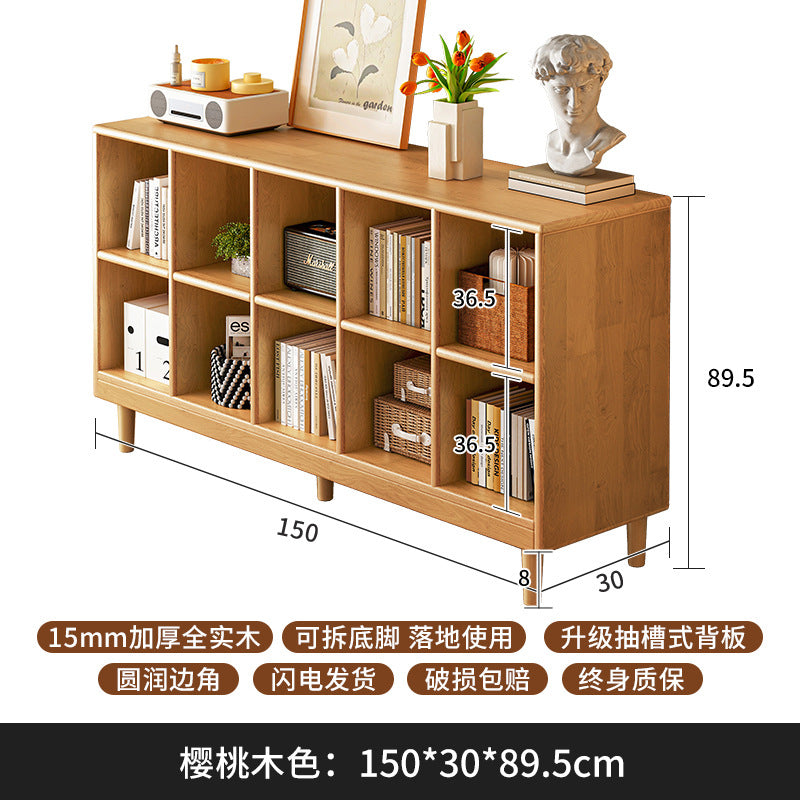 Solid wood short bookcase Walnut color locker American small cabinet Living room rack Record storage cabinet Locker