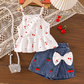 Export cross-border children's clothing girl printing suspender suit summernew arrivalembroider denim skirt and pants two-piece set