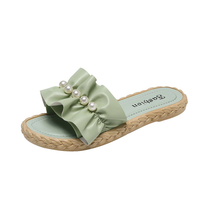 Slippers fairy style one-piece outwear women's summer 2024 summernew arrival pearl sandals classy french sandals and slippers