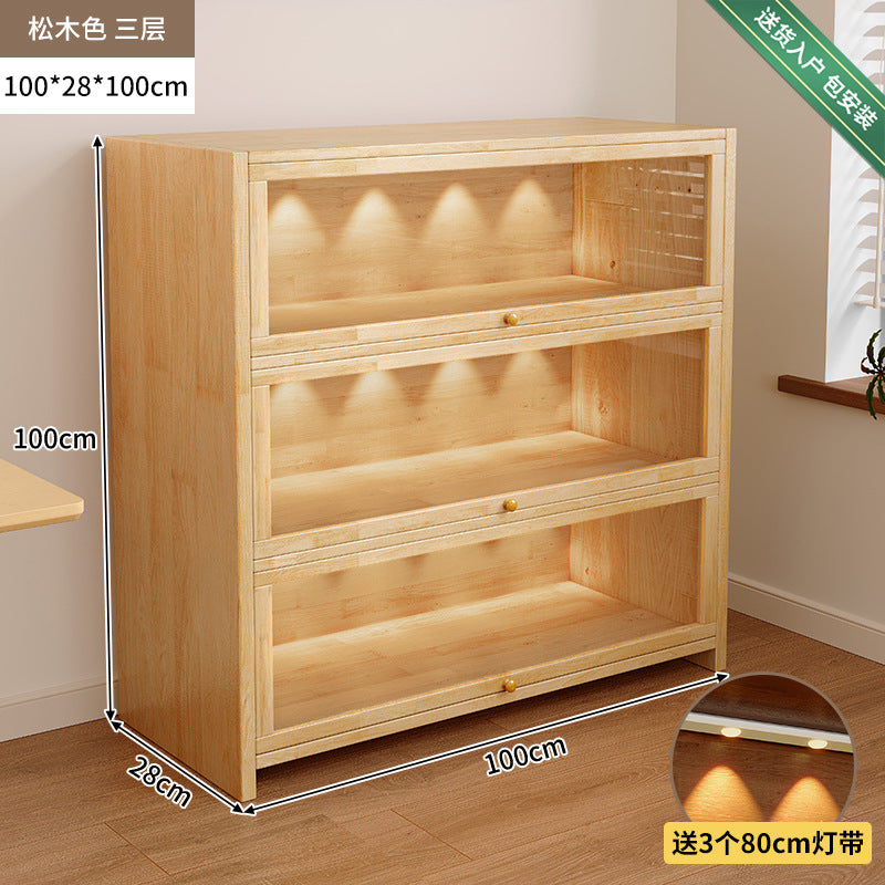 Solid wood dust-proof bookcase integrated against the wall Walnut color storage cabinet Locker Floor storage cabinet Household bookshelf