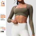 European and american new long-sleeve outdoor running fitness activewear top with built-in bra pads - tennis, golf, and yoga t-shirt