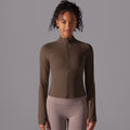 Processing personalized stand-up collar long zipper long sleevesoutwear brushed tight sports running fitness yoga wear tops for women