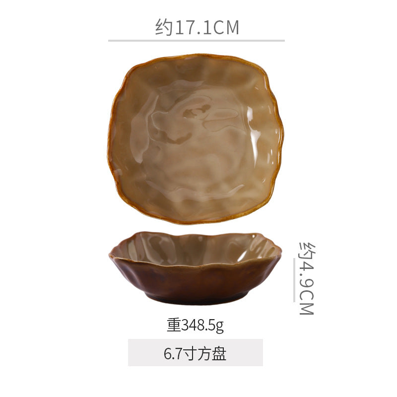 Retro casual kiln style ceramic special-shaped bowls, plates, household fruit salad bowls, ceramic steak plates, fish plates, vegetable plates