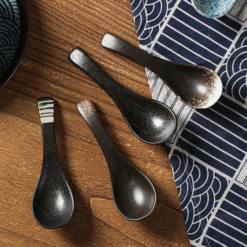 Creative kitchen ceramic tableware small spoon japanese retro cute high-value household spoon soup spoon rice spoon