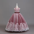 Girls' formal dress - lace trim, random print, sleeveless tank dress, long princess dress for flower girls, toddler & big kids clothing