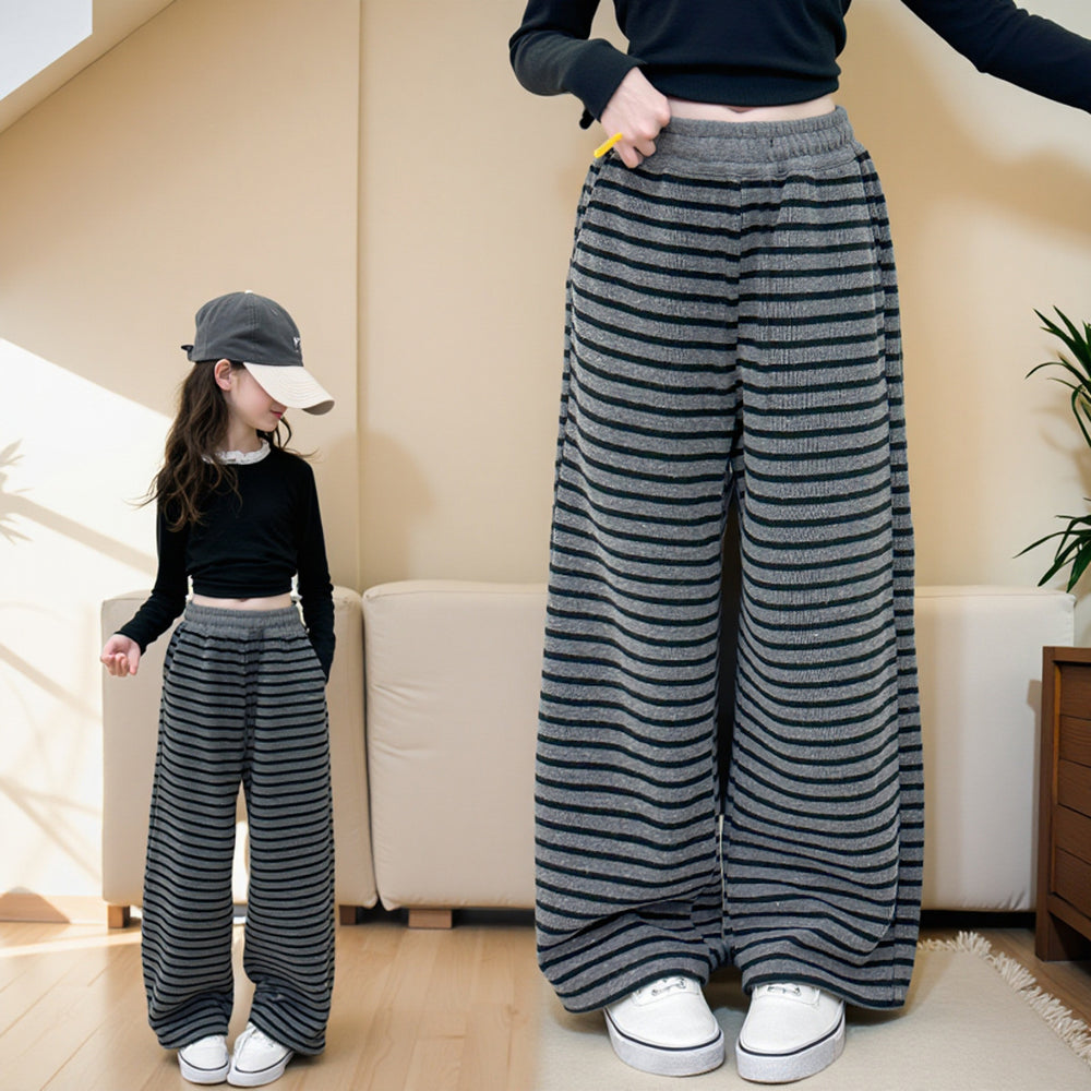 Girls' autumn pants - new  styles for older girls: striped sweatpants, casual wide-leg trousers for kids
