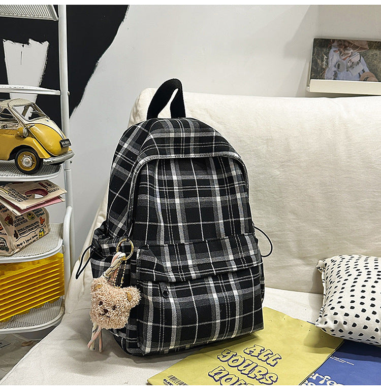 Schoolbag junior high school girls japanese style retroplaid college students casual spring outing tuition bag high school students backpack women