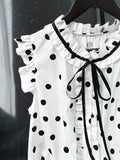 European and american style retro polka dot tank top - plus size, ruffle trim, v-neck design, loose fit, sleeveless top - flattering and concealing