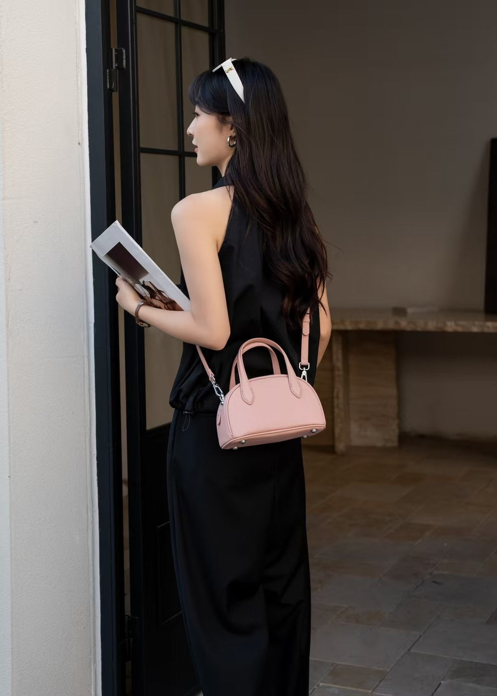 Retronew arrival genuine leather women's bag cross-border first layer cowhide boston bowling bag niche style shoulder crossbody satchel bag