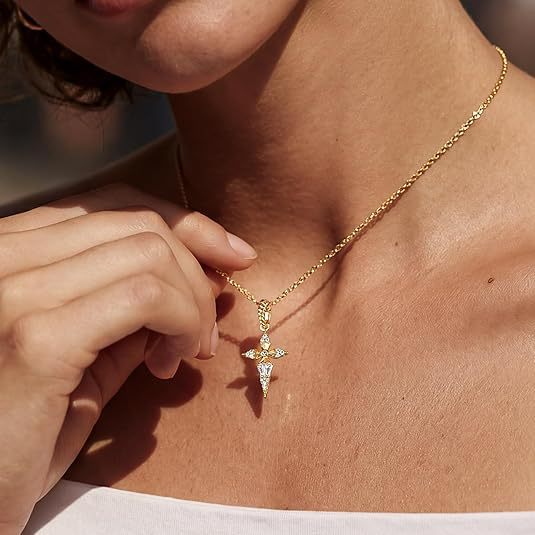 Devout angel light luxury elegant gorgeous full diamond necklace women's easiest for match clavicle chain titanium steel chain cross