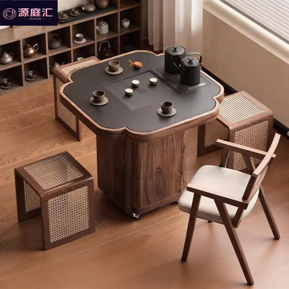Four-leaf clover solid wood movable tea cabinet tea cart balcony tea table accessible luxury modern classy living room small coffee table