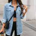 Ebay fashion cross-border foreign trade  independent station new washed raw edge long sleeves lapel flap pocket pants denim outwear