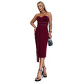 C7517 cross-border   fashion women's sexy bandeau strapless bodycon dress with eyelet detail