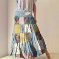 2025 european and american amazon cross-border printed patchwork women's fashion floral midi/maxi skirt