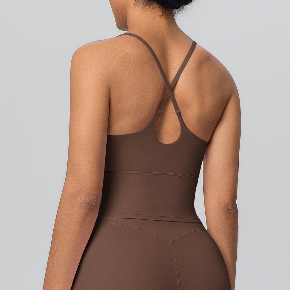 New arrival cross-border pure color double-sided nylon cross back tight sports intimates running fitness yoga wear tops for women