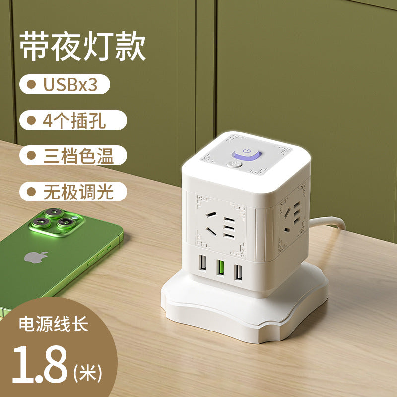 Multi-outlet vertical power strip with usb ports, multifunctional home & office power strip, cube power strip with cord management, desktop night light