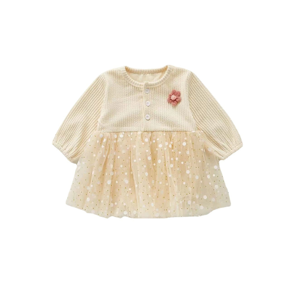 Infant spring & fall outfit full month baby girl one-piece haki western style princess autum hundred days baby outing crawling clothes trendy
