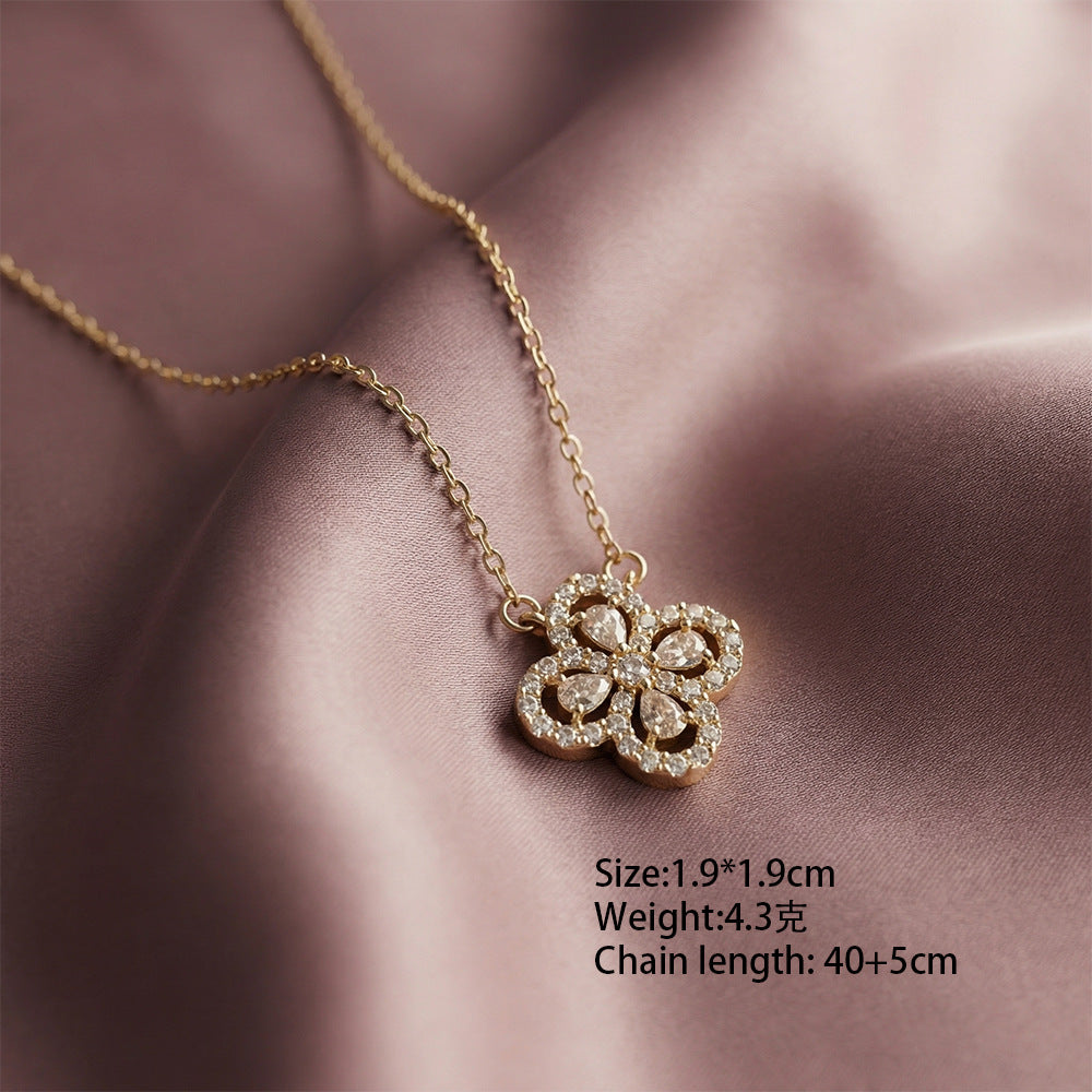 popular fashion copper inlaid zirconium full diamond four-leaf clover necklace for women accessible luxuryeasiest for matchelegant titanium steel clavicle chain jewelry