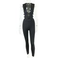 European and american style  summer solid color pants hollow out patchwork high waist slimming butt lifting fashion casual jumpsuit wholesale