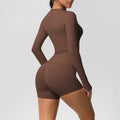 New arrival cross-border pure color double-sided brushed tight long yoga suit sports running fitness suit two-piece set for women
