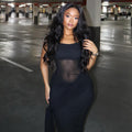 European and american style cross-border women's solid color design cropped bodycon dress - round neck slim fit streetwear maxi dress
