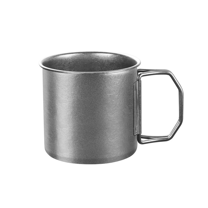 304 vintage distressed single-layer outdoor folding cup with handle - portable camping water cup, industrial style coffee mug, beer cup