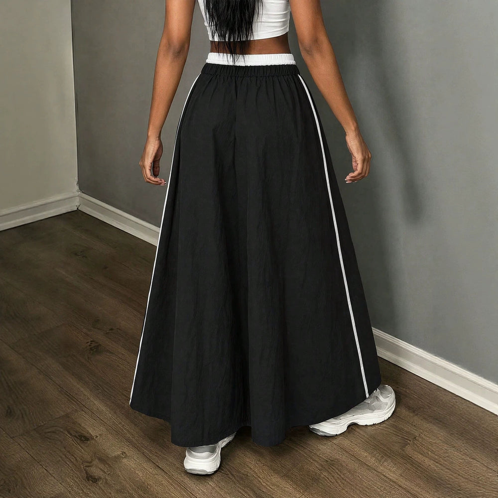 American spring and summer high waistslimming look quick-drying drawstring casual skirt workwearloose long skirt easiest for match