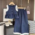 girls' stylish denim-look casual outfit - new summer collection: kids' tank top & wide-leg pants - trendy children's clothing for export