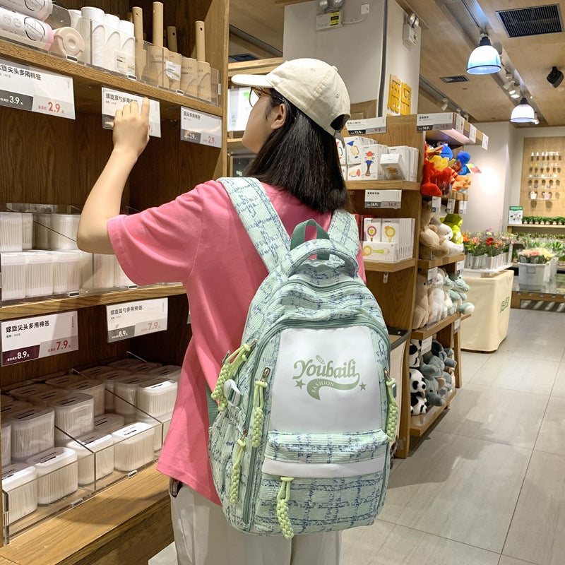 New cute plaid fresh junior high school student schoolbag campus literary backpack going out travel backpack