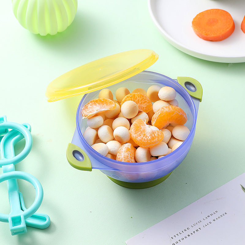 Children's suction cup bowl with lid, baby bag glue bowl, binaural tableware, large, medium and small set