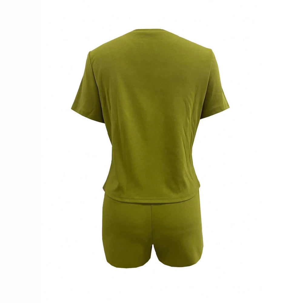 Amazon fashion cross-border women's crane suit summerprinting short sleeve t-shirt + drawstring silmshorts