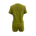 Amazon fashion cross-border women's crane suit summerprinting short sleeve t-shirt + drawstring silmshorts