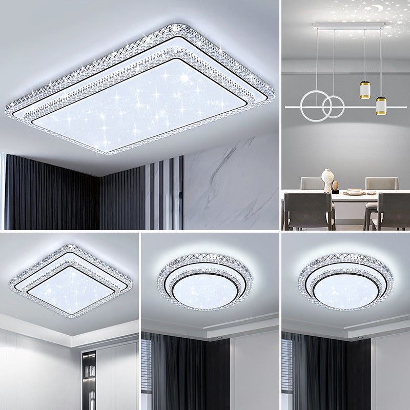 2024 New Living Room Light Modern Simple Atmosphere Master Bedroom Crystal Ceiling Light Whole House Lighting Package Combination