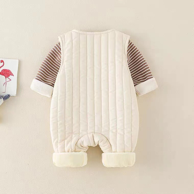 Autumn winterk-style men's and women's baby fleece-lined outing long sleevestwo-piece set khaki newborn home heattech crawling suit