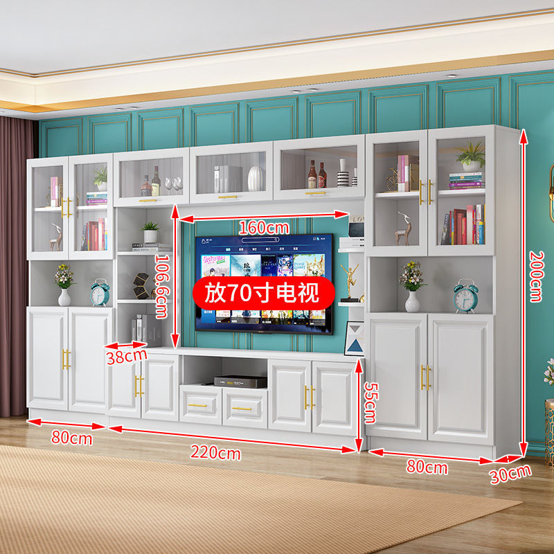 Solid wood tv stand - high capacity, large storage, stylish design - integrated living room light luxury background wall tv cabinet