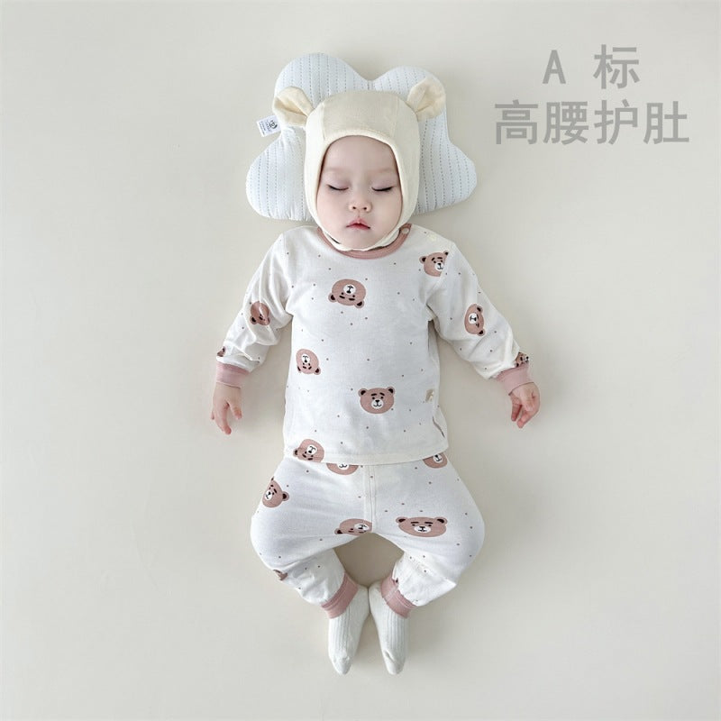 Kids' underwear set - korean style thermal underwear, high-waisted belly protection pants, new spring/autumn pajamas & loungewear