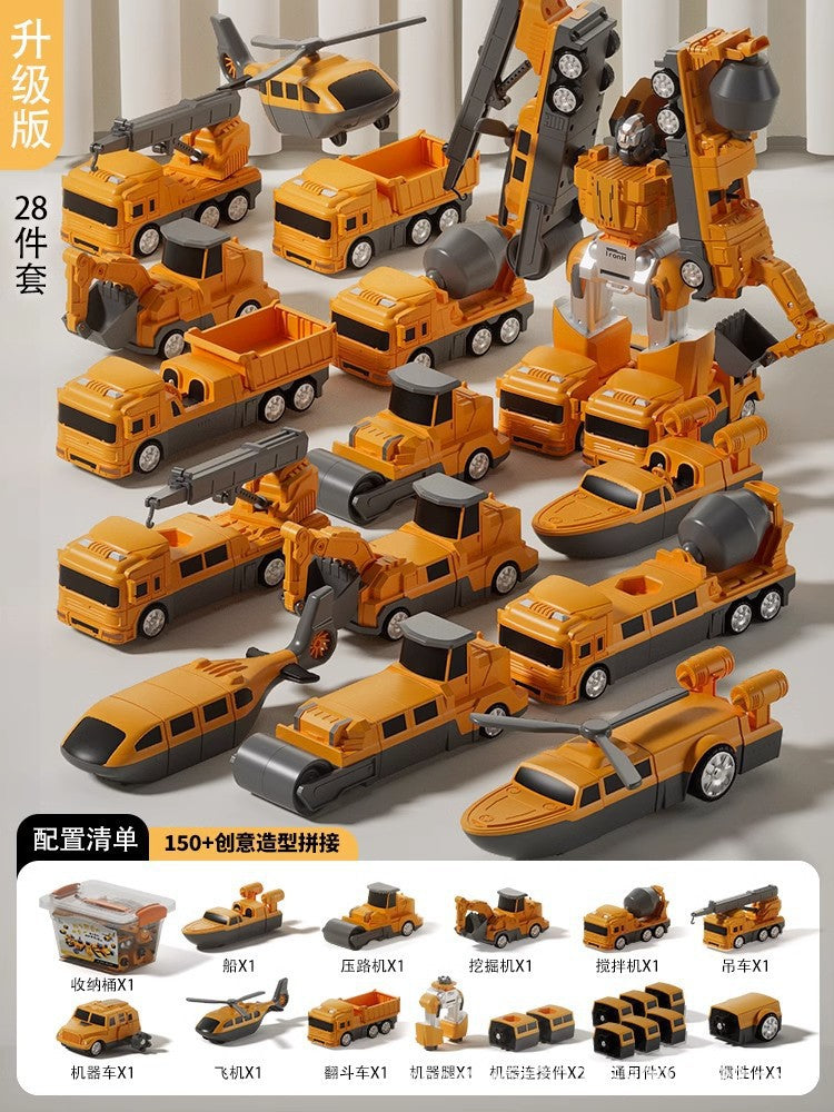 Kids' toy car set - construction vehicle transformation puzzle - fire truck included - perfect birthday gift for 3-4 year old boys