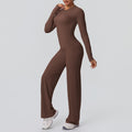 double-sided brushed pure color tight training long sleeves wide-leg yoga suit sports running fitness two-piece set