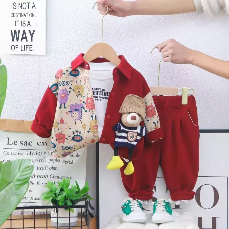 Spring & fall boys handsome baby clothes fashionable spring new outwearsuitthree-piece set one year old baby boy spring clothes