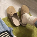 New platform birkenstock-style slides for women - spring retro slip-on closed-toe mules with hidden wedge heel