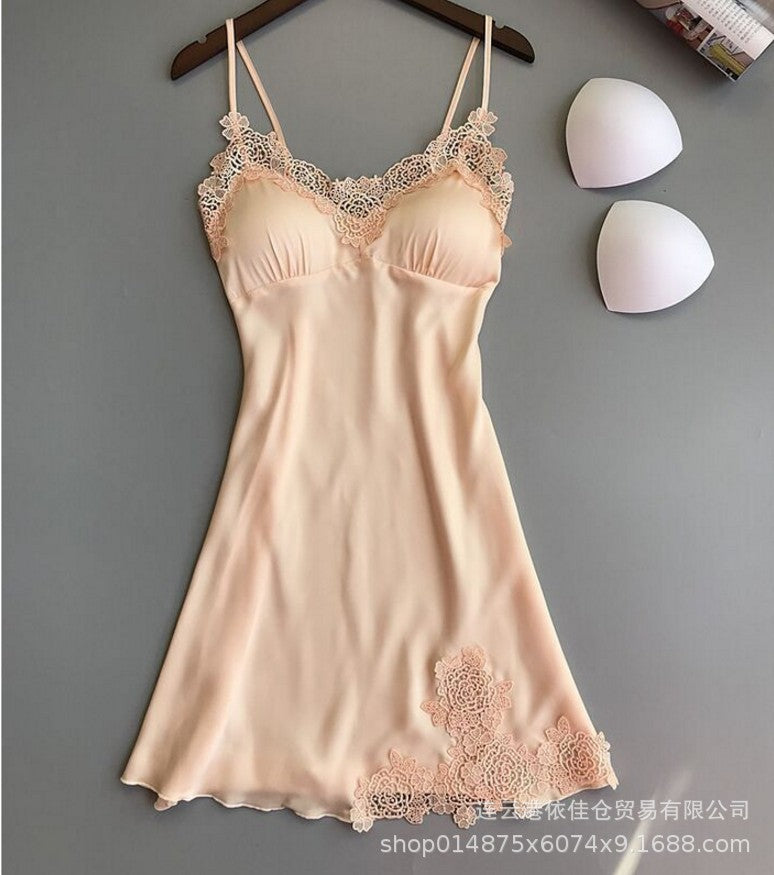 Women's sexy silk satin nightgown v-neck lace lingerie dress sleepwear s-xl
