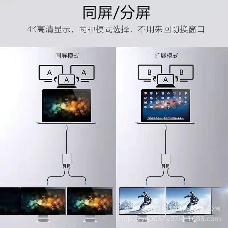 Dedicated type-c expansion dock for laptops, tablets, and phones - dual hdmi high-definition display adapter with screen mirroring