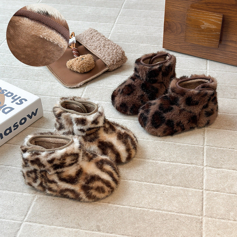 [Late Autumn] Leopard print mango head velvet short boots